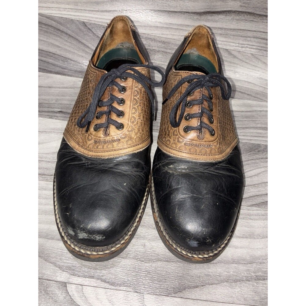 H. R. TRASK Lace Up Oxford 2-Tone Leather Saddle Shoes Bozeman Montana Sz 10.5M